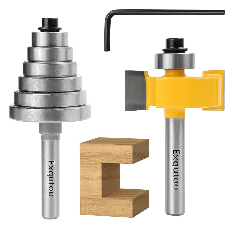 Exqutoo 1/4 Inch Shank Rabbet Router Bit Set with 6 Adjustable Bearing Carbide Tipped Rabbeting Bit(1/8",1/4",5/16" 3/8",7/16",1/2") CNC Router Bits Woodworking Tools for Doors Drill Bitâ€¦ - Image 1